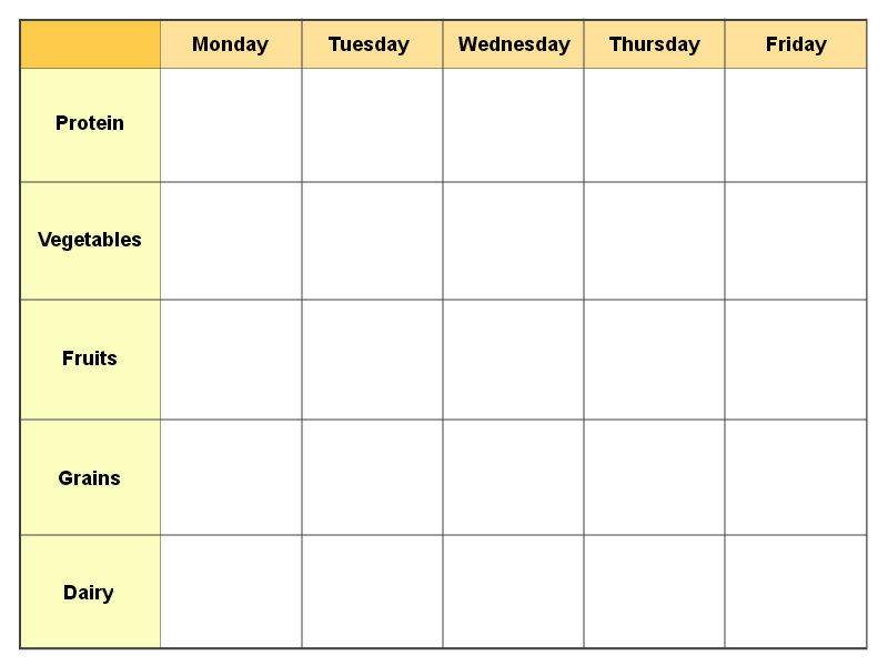 Image of Wixie template for weekly menu